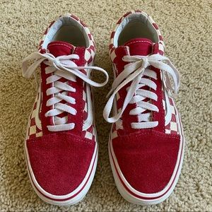 Vans red and white checkerboard women shoes